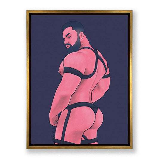 Muscle Bear In Bodysuit Framed Canvas (Ft. Andres Thesan_edin)