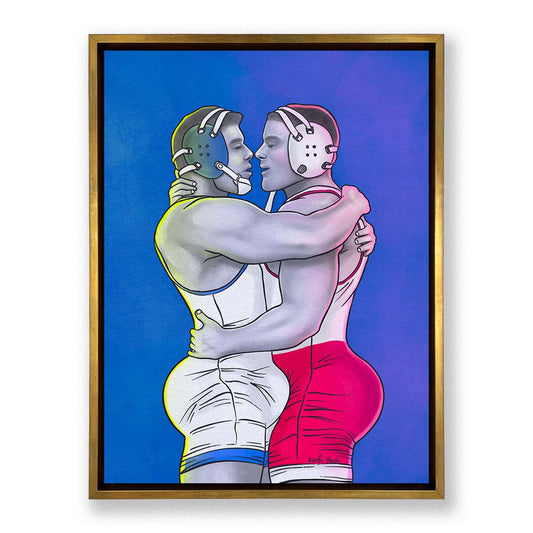 The Embrace Of Gay Wrestlers Framed Canvas